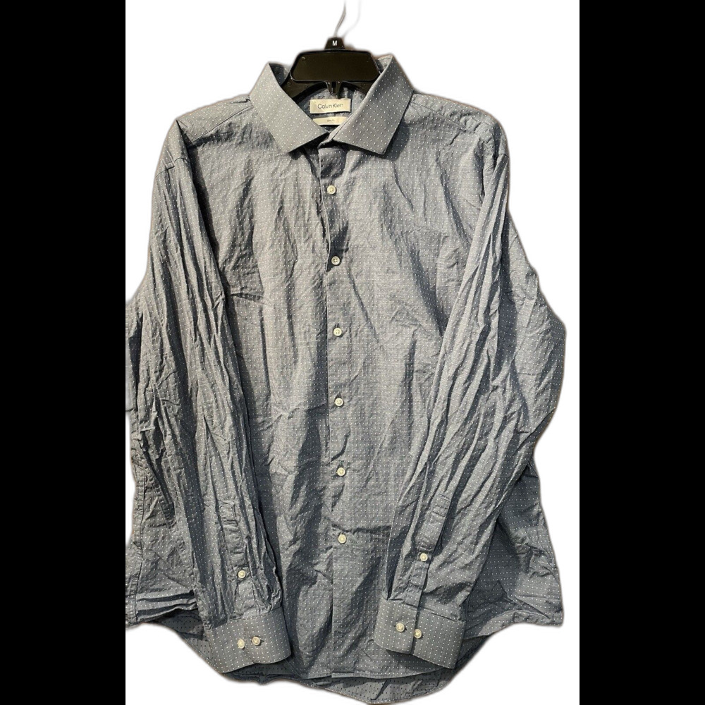 Calvin Klein Dress Shirt Men’s Size XL 17 1/2 34/35 Blue Print L S Slim Oeko Tex